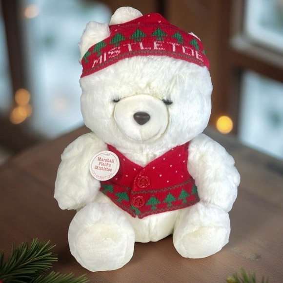 Vintage 1987 Marshall Field's Mistletoe Bear Plush Original Tags Bag Christmas - Picture 1 of 14